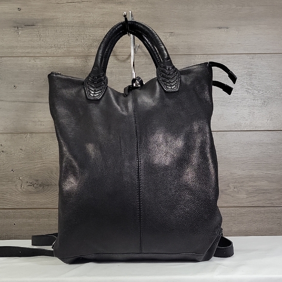 Free People Black Leather Backpack Tote Bag